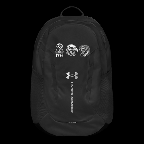 Black backpack with 1776 rebellion decals