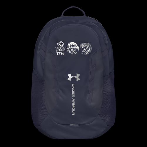 1776 Rebellion embroidered backpack midnight-navy — white stitch v6 (original size, velcro covered)